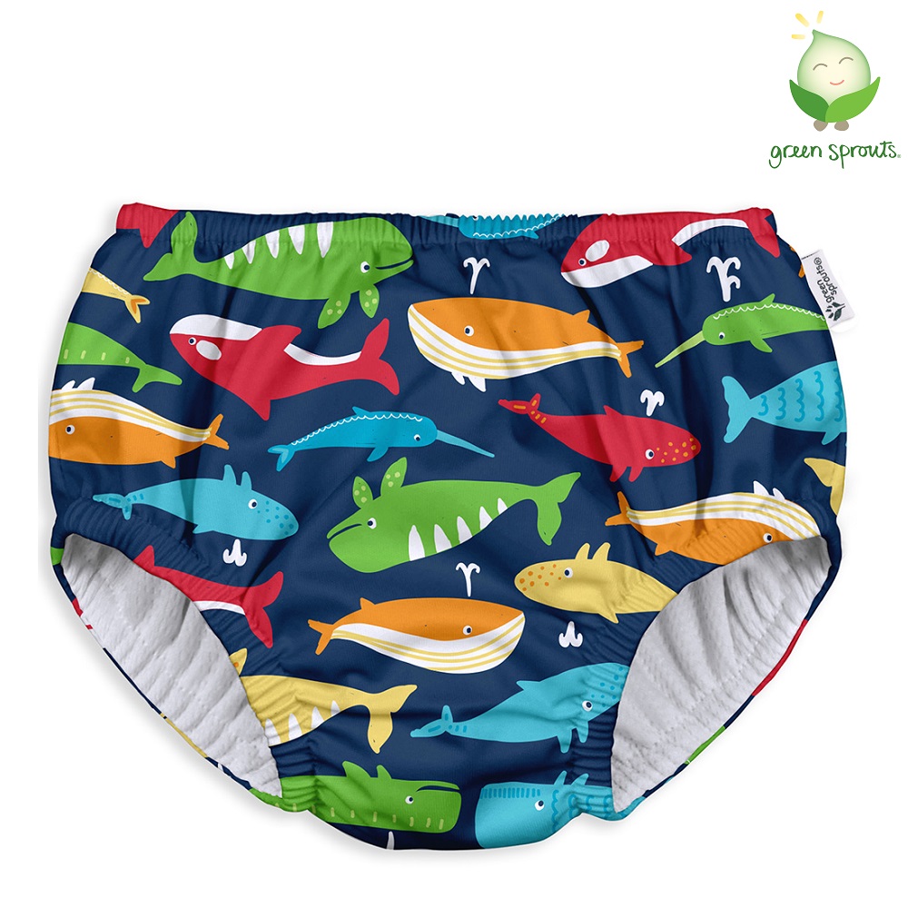 Lasten uimahousut ja uimavaippa Green Sprouts Eco Pull-up Navy Whales