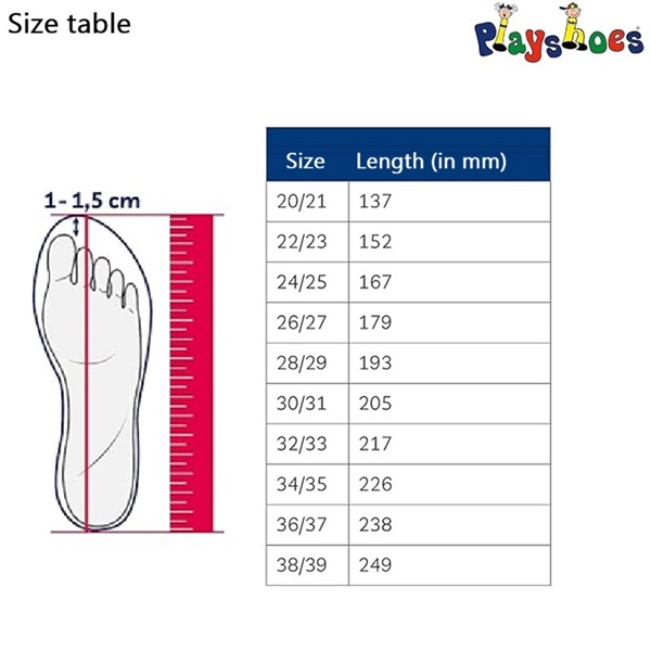 Kokotaulukko Playshoes