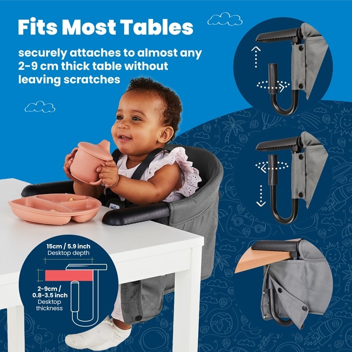 Matkasyöttötuoli Trunki Clamp & Dine Grey