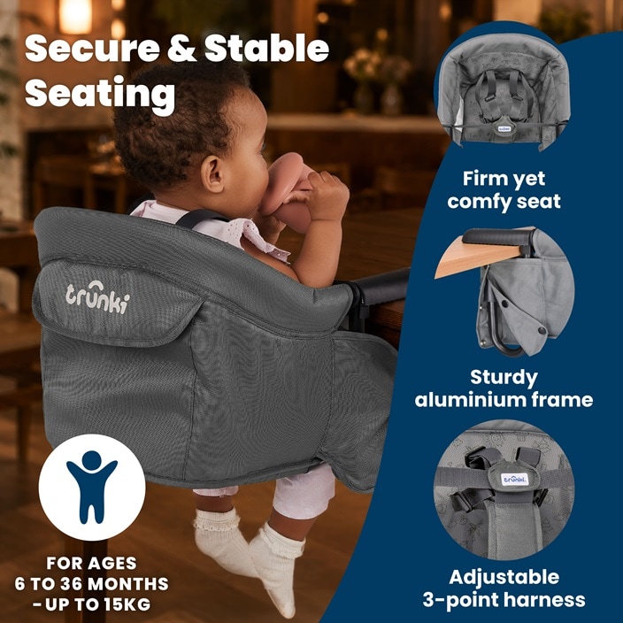 Matkasyöttötuoli Trunki Clamp & Dine Grey