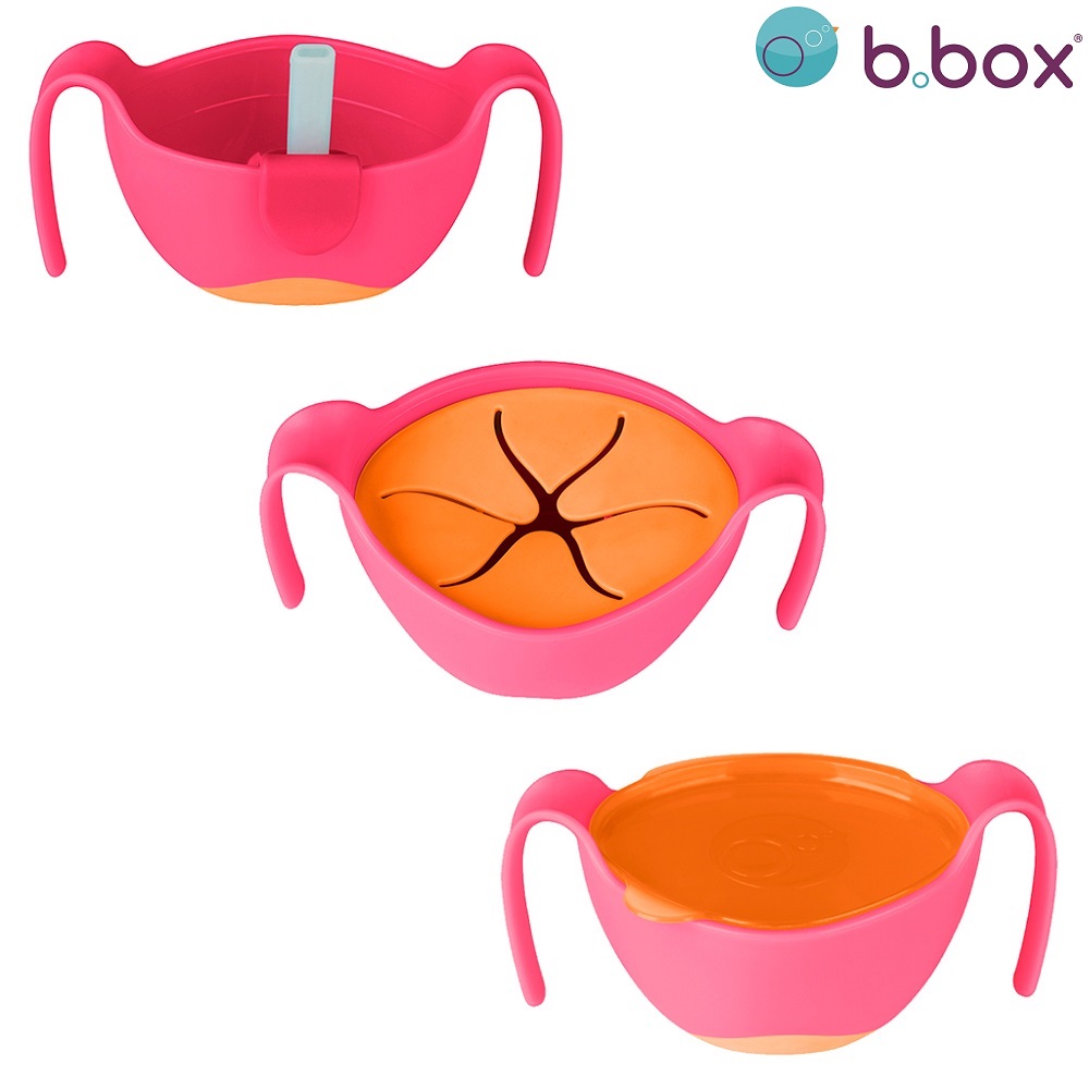 Lasten kulho kannella ja pillillä B.box Bowl and Straw vaaleanpunainen