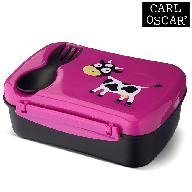 Matlåda barn med kylelement och bestick i locket Carl Oscar Nice Box Kids Pink Cow