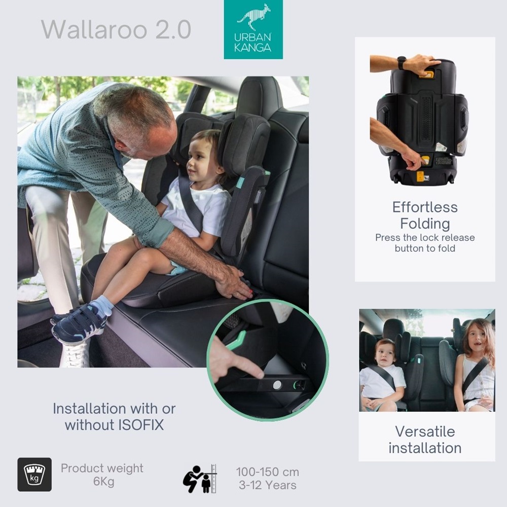 Taitettava Turvaistuin - Urban Kanga Wallaroo 2.0. Musta
