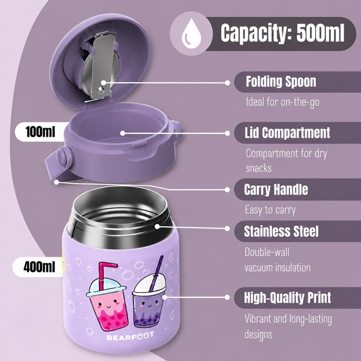 Lasten ruoakatermos Bearfoot Bubble Tea