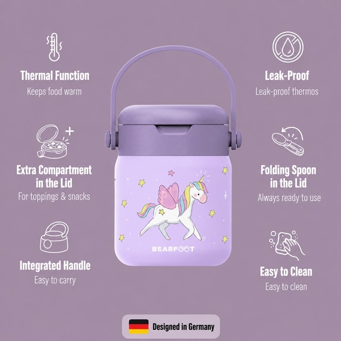 Lasten ruoakatermos Bearfoot Unicorn