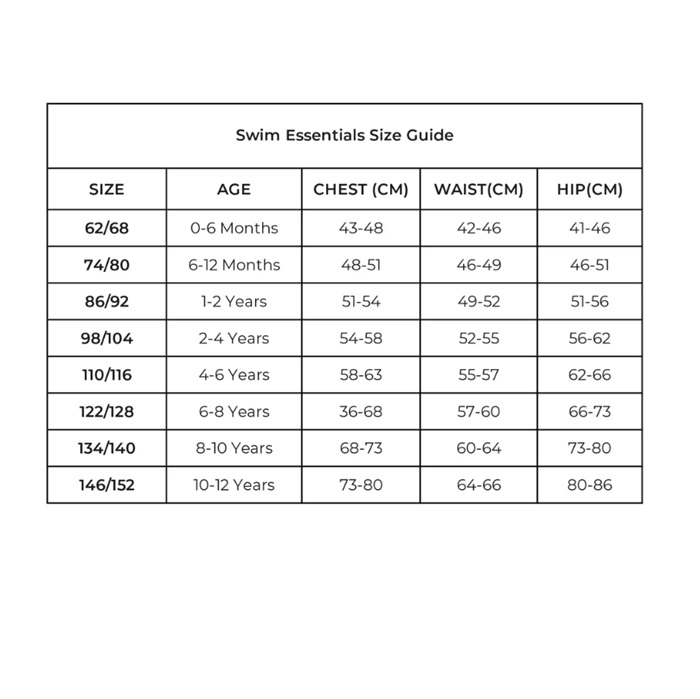 Swim Essentials size guide