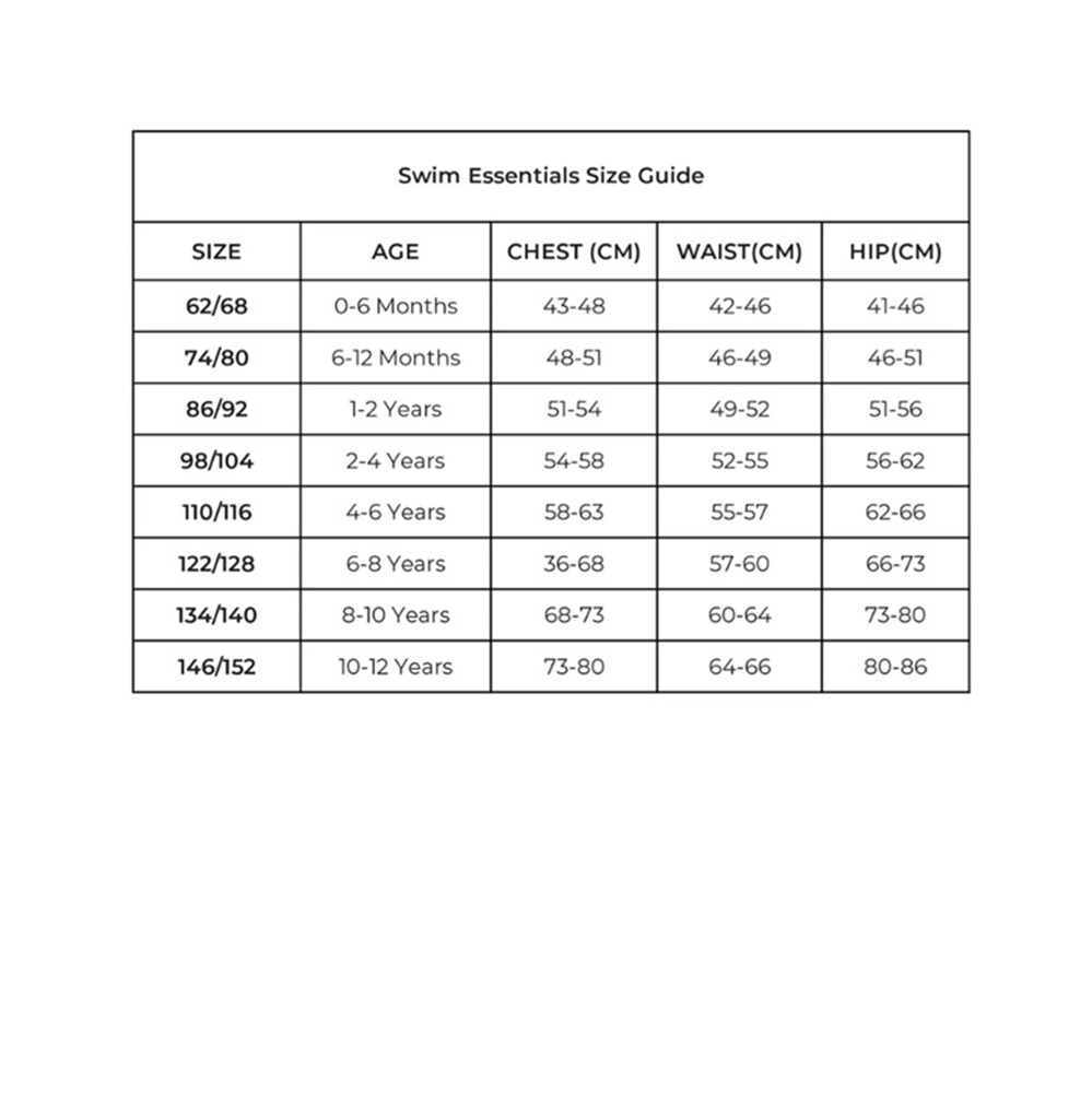 Swim Essentials size guide