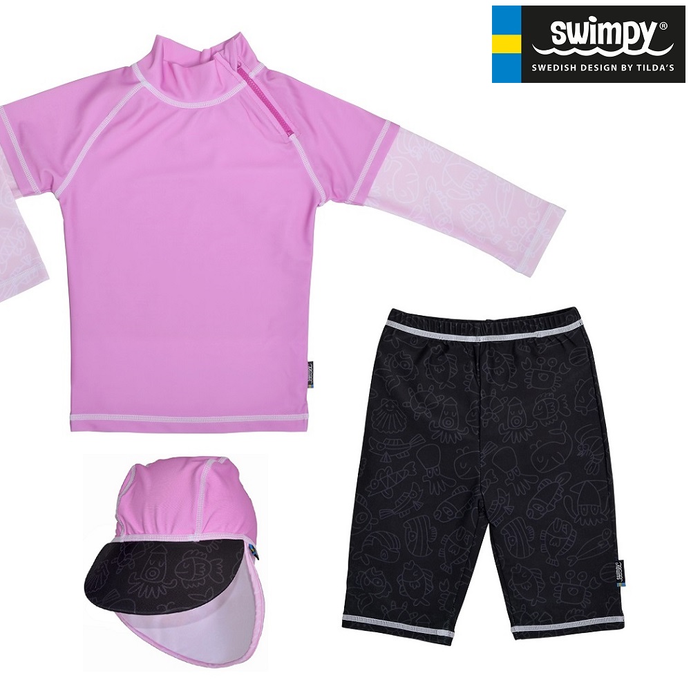 UV-suojapuku ja hattu Swimpy Pink Ocean