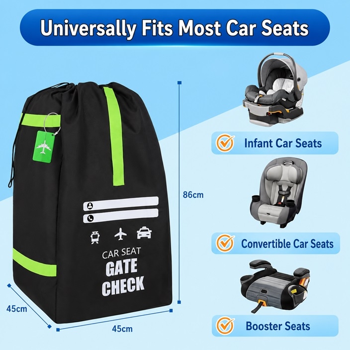 Kuljetuslaukku turvaistuimelle ja turvakaukaloille Yeria Gate Check Car Seat Bag